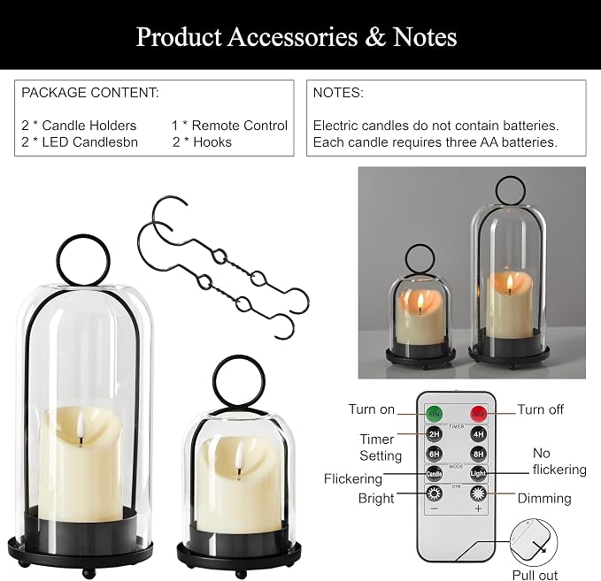 5"&4" Metal Candle Holder with Handmade Glass Dome in Brass & 2 Timer Candles - Image 7