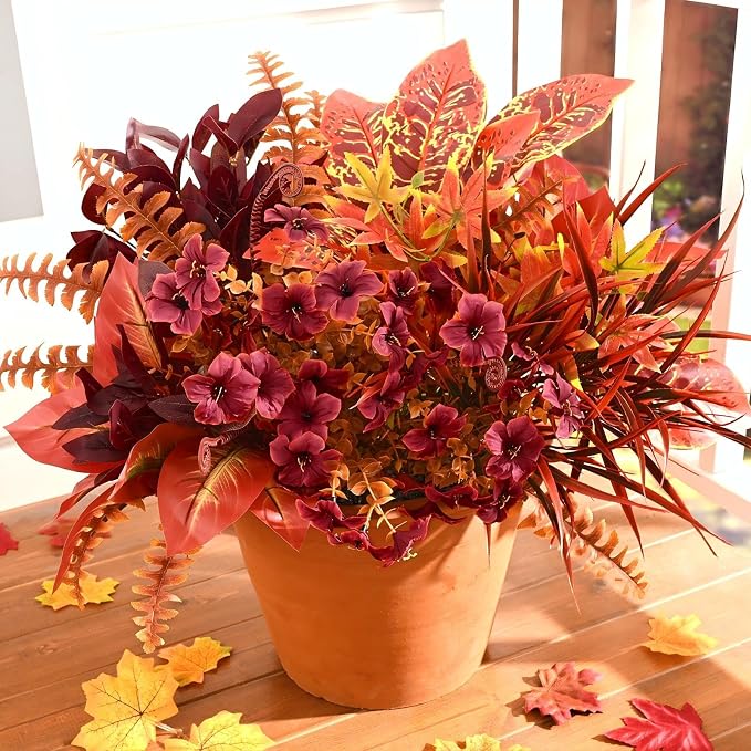 Artificial Fall Flowers for Outdoors, Fake Flowers Fall Greenery for Outside by Waipfaru