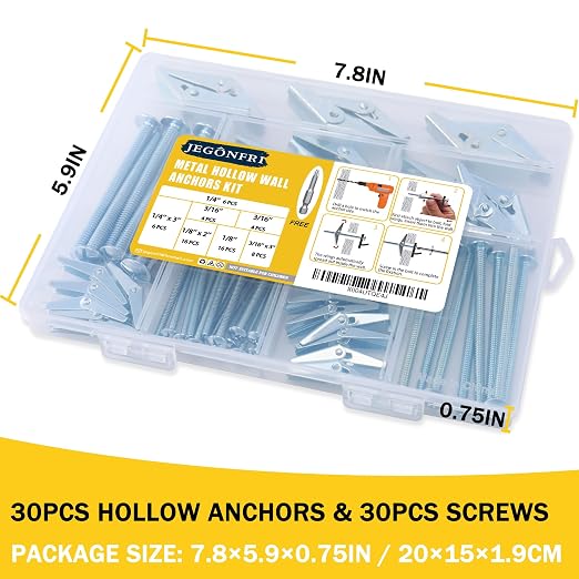 Toggle Bolts for Drywall 30 Sets, 3 Sizes Hollow Wall Anchors Kit - Image 8