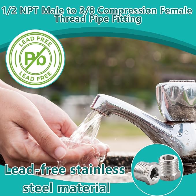 1/2 NPT Male to 3/8 Compression Female Thread Bushing Pipe Fitting（Lead-Free） - Image 4
