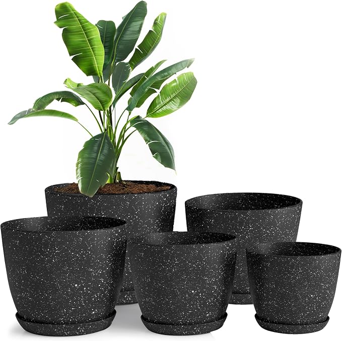Plant Pots Indoor with Drainage 5 Pack Multi-Size Planters Set Spotty Black | by UTOPIAHOME