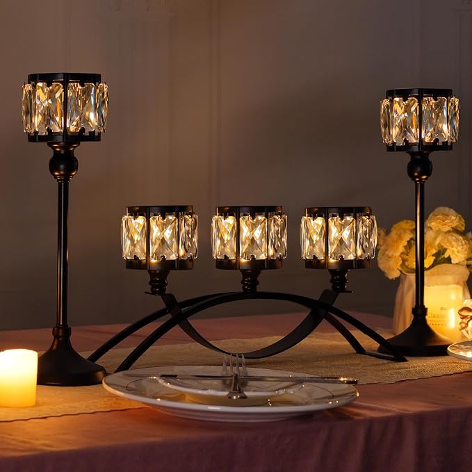 3 Arms Crystal Bowl Tealight Candelabra Votive Candle Stand, Wedding - Image 4