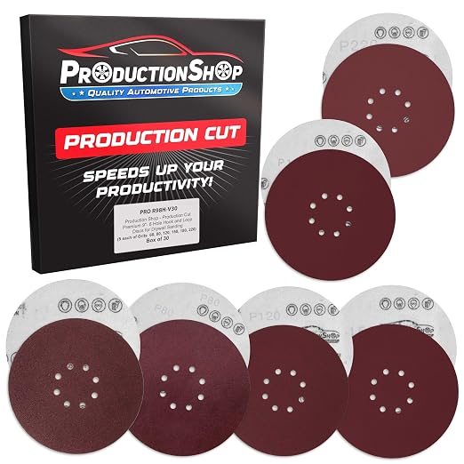 ProductionShop Premium 9" Red 8-Hole Pattern Sanding Discs, 30 Disc Variety Pack by ProductionShop