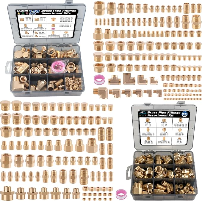 262PCS Brass Pipe Fittings Kit, 1/8" 1/4" 3/8" 1/2" 3/4" NPT | 156 + 106Pcs by Ailbiuko
