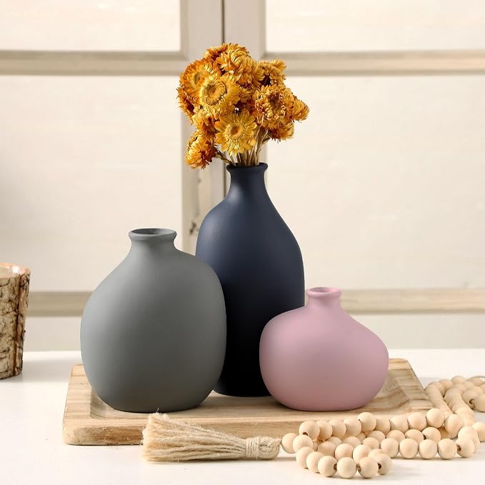 Small Ceramic Vase Set of 3, Modern Decorative Pottery Vases | Three different - Image 7