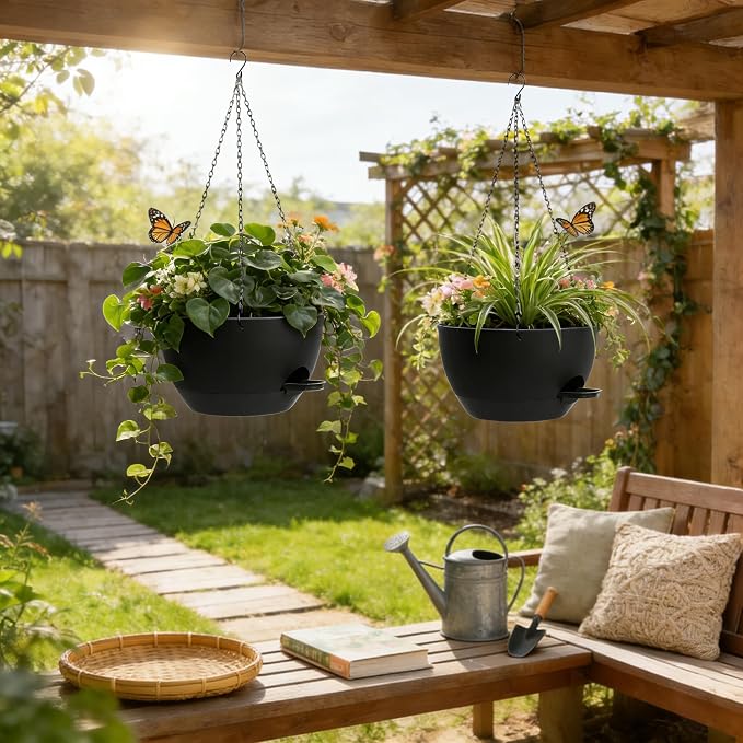 UOUZ 13 Inch 2 Pack Large Self Watering Hanging Planters - Image 8