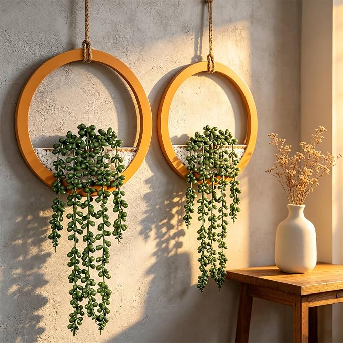 Boho Wall Decor, Indoor Hanging Planter Greenery Decor, Faux Succulent Wall - Image 6