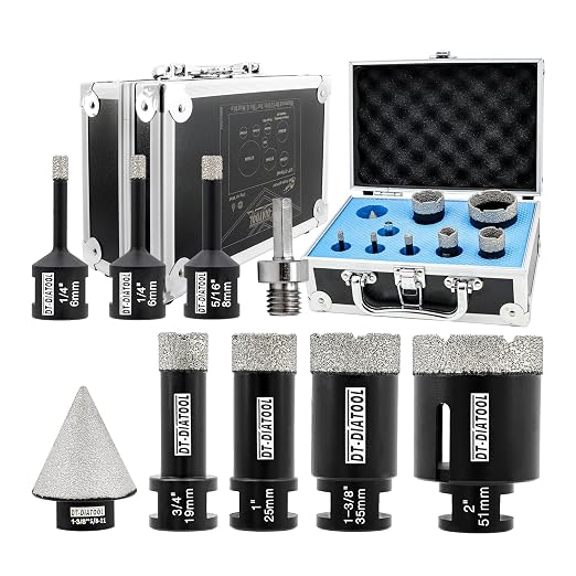 Diamond Core Drill Bits Set 9-Pack, DT-DIATOOL Diamond Tile Hole Saw Kit by DT-DIATOOL