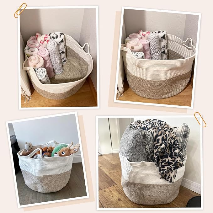 INDRESSME XXXLarge Woven Rope Blanket Basket Living Room Light Brown, 90L | - Image 4