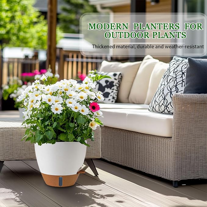 2 Pack 10 inch Plant Pots, Plastic Self Watering Planters | Drainage Holes - Image 7