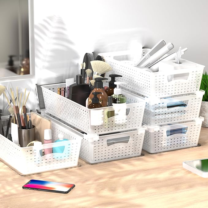 Simple Houseware Stackable Plastic Woven Basket Organizer, 6 Pack - Image 4