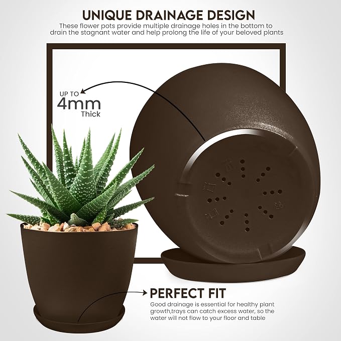 Plant Pots Indoor with Drainage, 5 Pack Multi-Size Planters Set - Image 3