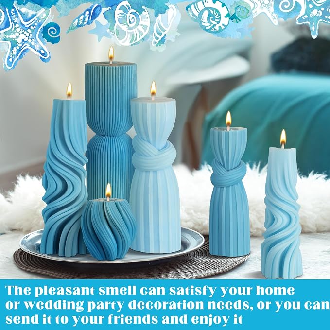 Threlaco 6 Pcs Pillar Candles Decorative Modern Aesthetic Ribbed Candle Set - Image 5