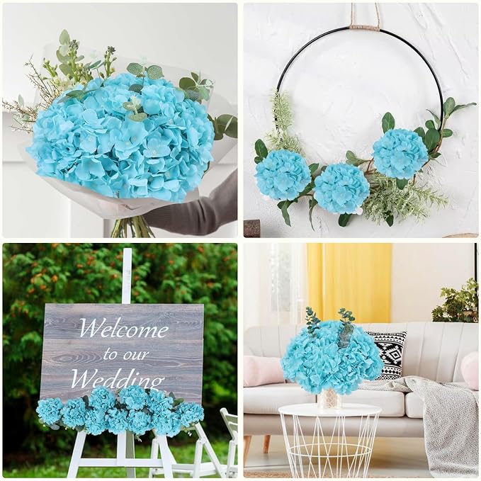 AVIVIHO 10pcs Aqua Blue Fake Flowers Hydrangea Artificial Flowers Bulk - Image 4