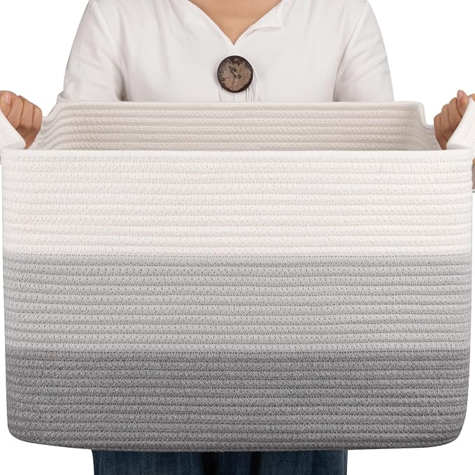 OIAHOMY Woven Blanket Basket Laundry Basket Dog Toy Basket Gradient Grey | by MasterofSpaceOptimization