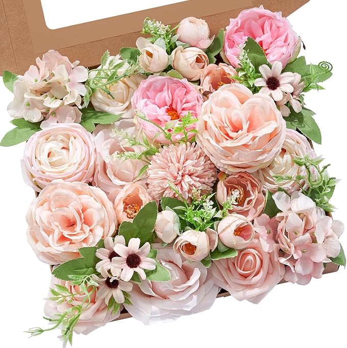Serwalin 2PCS Artificial Flowers Pink Flowers Fake Silk Flowers by Serwalin