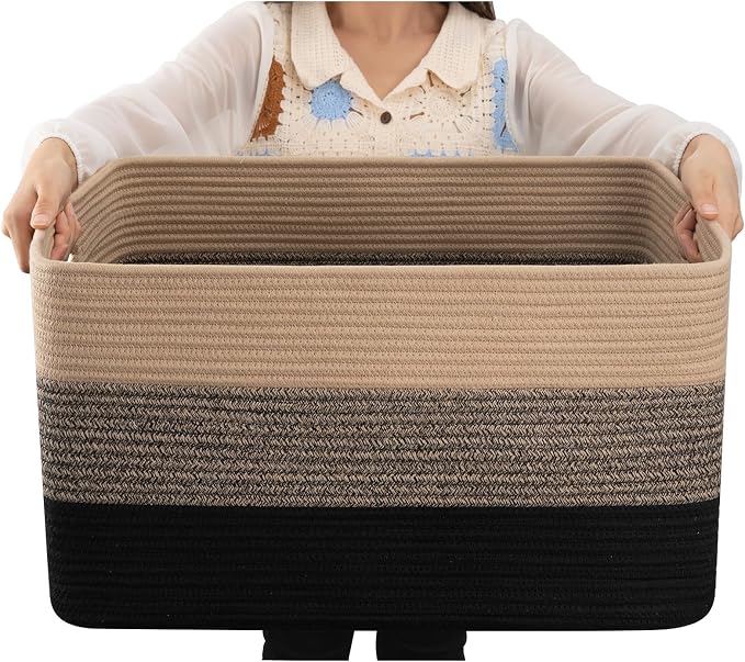 OIAHOMY Blanket Basket Laundry Basket Dog Toy Basket 75L Yellow Black | Large by MasterofSpaceOptimization