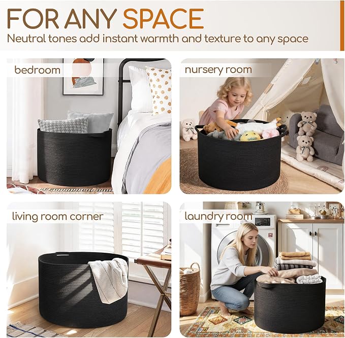 Large Black Blanket Basket, Kids Dog Toy Storage Box Organizer Bins, Blanket - Image 8