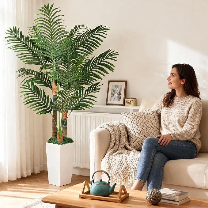 5ft Artificial Palm Tree Indoor Plant，Triple Faux Tropical Areca Floor Plant in - Image 9