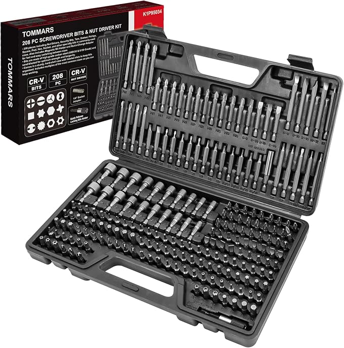 208-Pc Master Screwdriver Bit Set | Clutch, S2 Steel, 1/4" Hex Shank Bits by TOMMARS