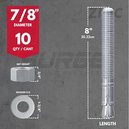 7/8" x 8" Zinc-Plated Wedge Anchors - Image 2