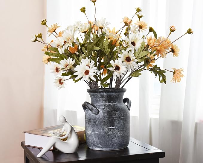 Quoowiit Ceramic Rustic Farmhouse Vase, Distressed Decorative Flower Vases - Image 2