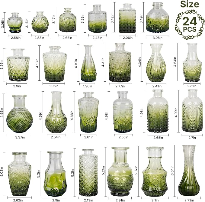 Clear Gradient Green Glass Bud Vase Set of 24 Pcs, Small Bud Vases in Bulk - Image 4