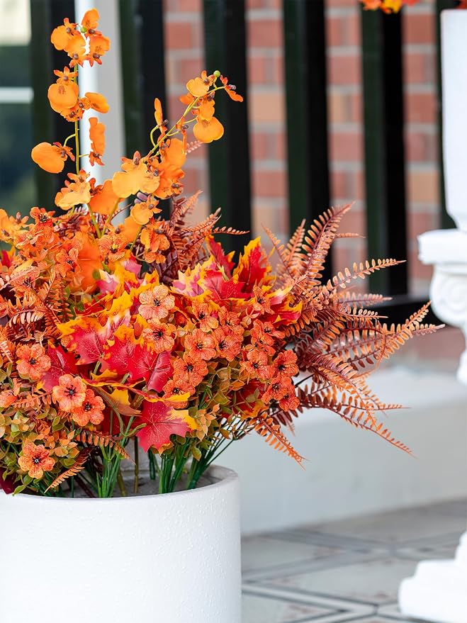 17PCS Artificial Fall Flowers Outdoors, Autumn Faux Orchids & Mums Outside | UV - Image 4