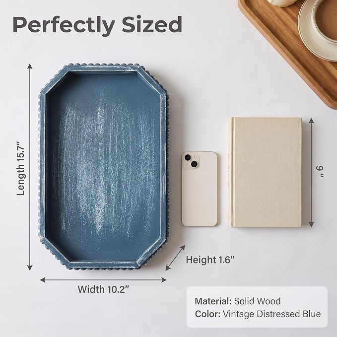 Hrastany Blue Wood Deocrative Tray, Coffee Table Tray - Image 2
