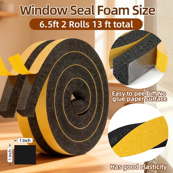 Air Conditioner Foam Tape-2 Rolls, 1 Inch Wide X 1 Inch Thick 13 Ft | Open Cell - Image 2