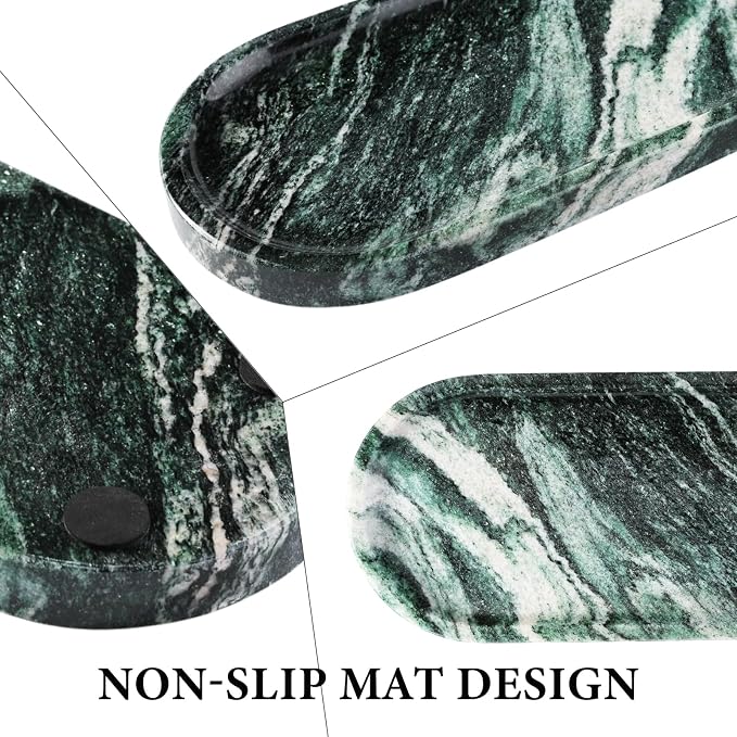 Green Marble Tray for Bathroom Countertop, Stone Jewelry Dish Candle Holder for - Image 3
