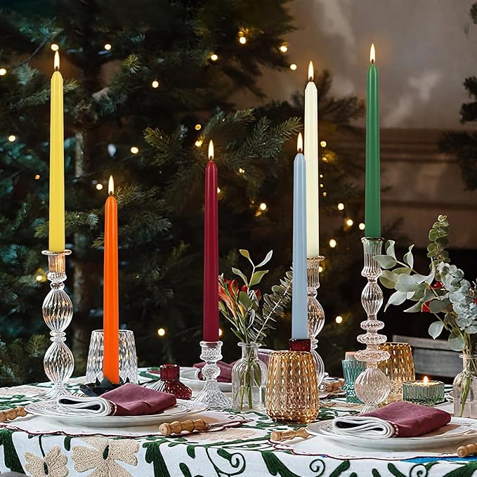 Howemon 24 Pack 10" Tall Colored Taper Candles, Dripless Unscented Colorful - Image 6