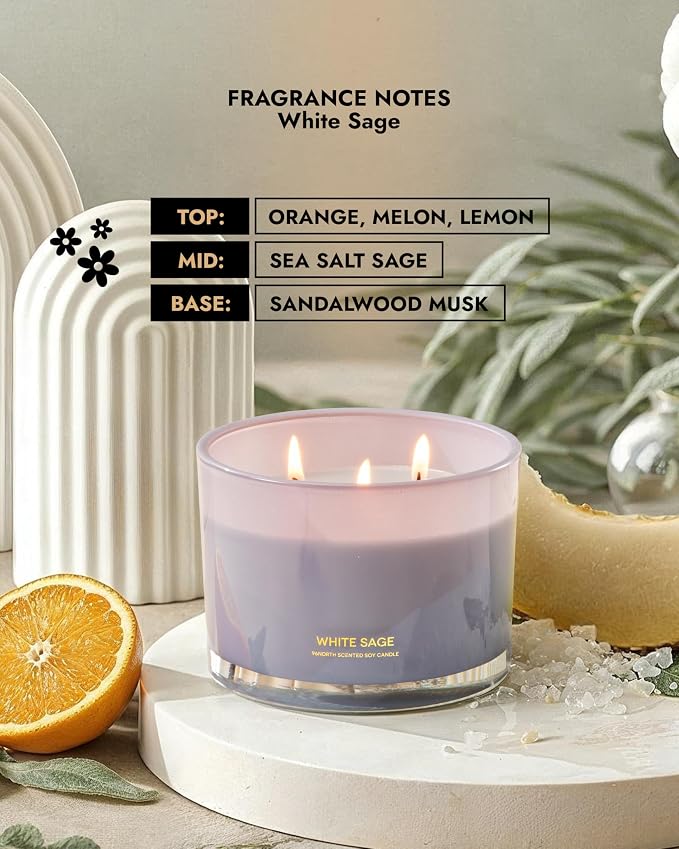 Luxury White Sage Candle | Large 3 Wick Jar Candle | Up to 50 Hours Burning - Image 4