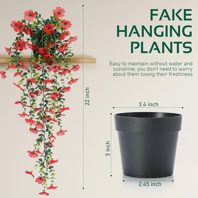 Fake Plants Hanging Artificial Potted Faux Eucalyptus Plants and Flowers | - Image 3