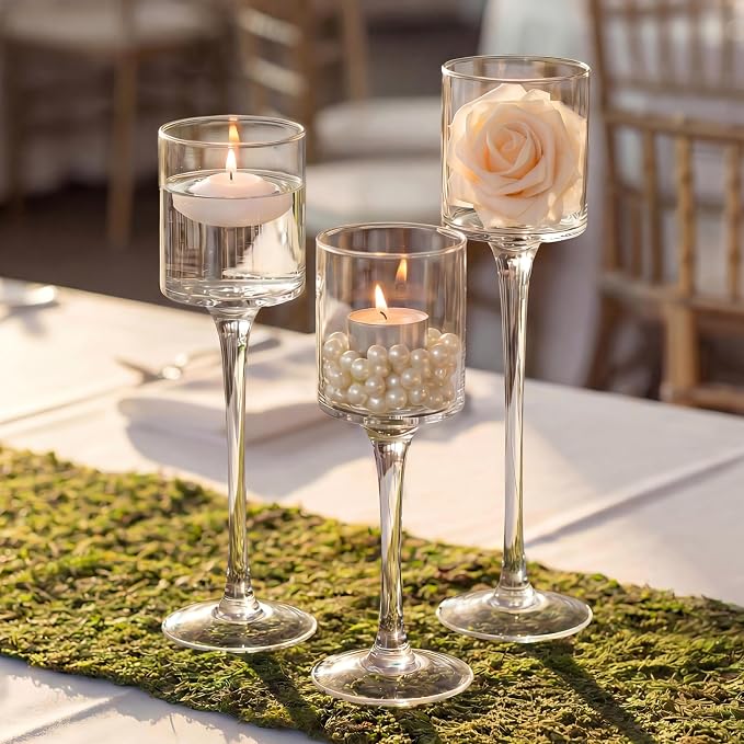 NUPTIO Glass Candle Holders, Elegant Long Stem Design, Dinner Table Centerpiece by Nuptio