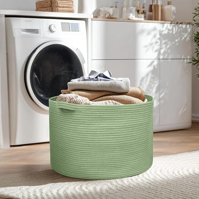 115L Oversized Green Basket, 23.6"x15.7" Woven Cotton Rope Bin - Image 6