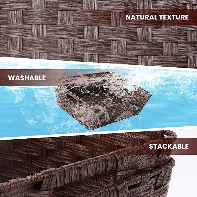 Large 2-Pack Plastic Wicker Storage Baskets, Living Room, Shelf Organization - Image 3