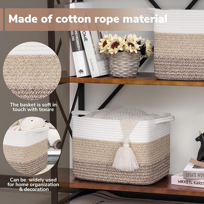 Goodpick Woven Storage Basket for Shelves, Gradient Brown | Stylish Gift Basket - Image 4