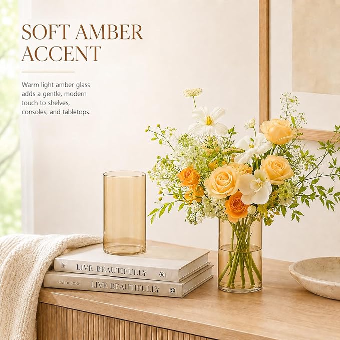 12pcs 6 Inch Gold Amber Glass Cylinder Vases - Image 8