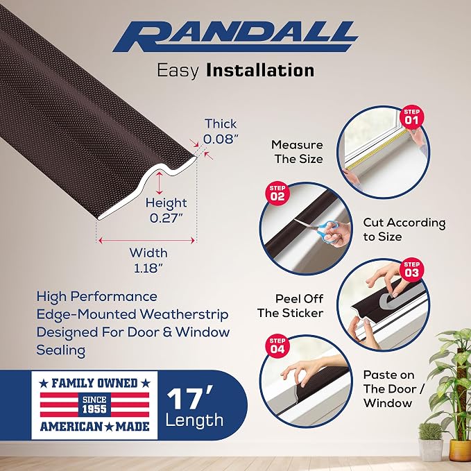 17' Long Self-Adhesive PU Foam Weather Stripping Seal Strip - Image 2