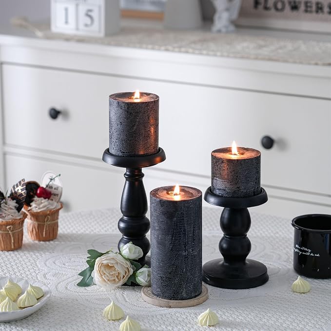 3x4 Inch Black Pillar Candles Set of 3 - Image 5