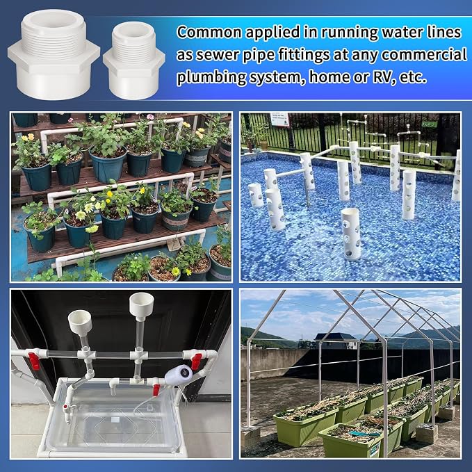 5Pcs White PVC Pipe Fittings, 2inch NPT Male Thread Pipe Fitting Adapter - Image 8