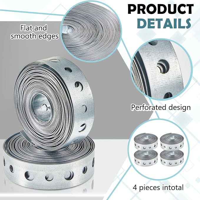 Gisafai 4 Pcs Galvanized Metal Pipe Hanger Strap, 3/4 Inch, 10 ft | Metal - Image 3