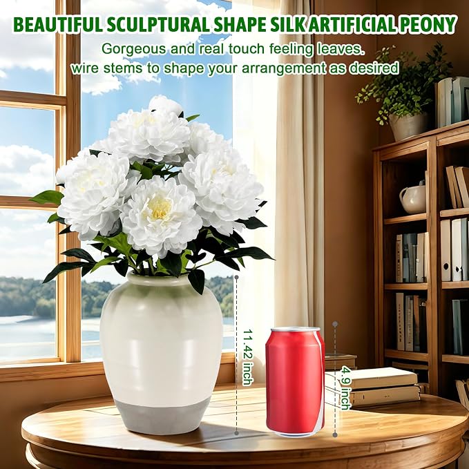 Fake Peony Plant 2FT Tall, Realistic Touch Leaves, Potted Peony Artificial - Image 6