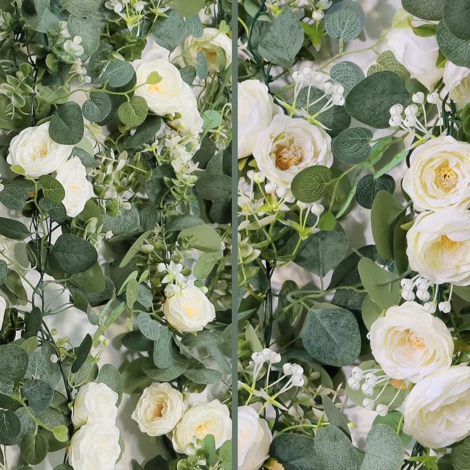 TOCHGREEN 2 Pack Artificial Eucalyptus Flower Garland - Image 6