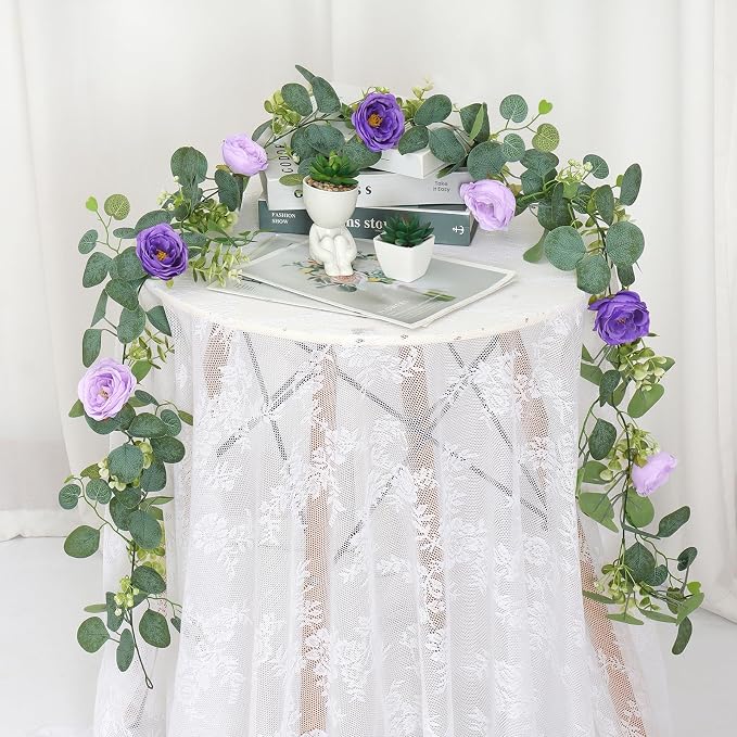 TOCHGREEN 2 Pack Artificial Eucalyptus Flower Garland - Image 3