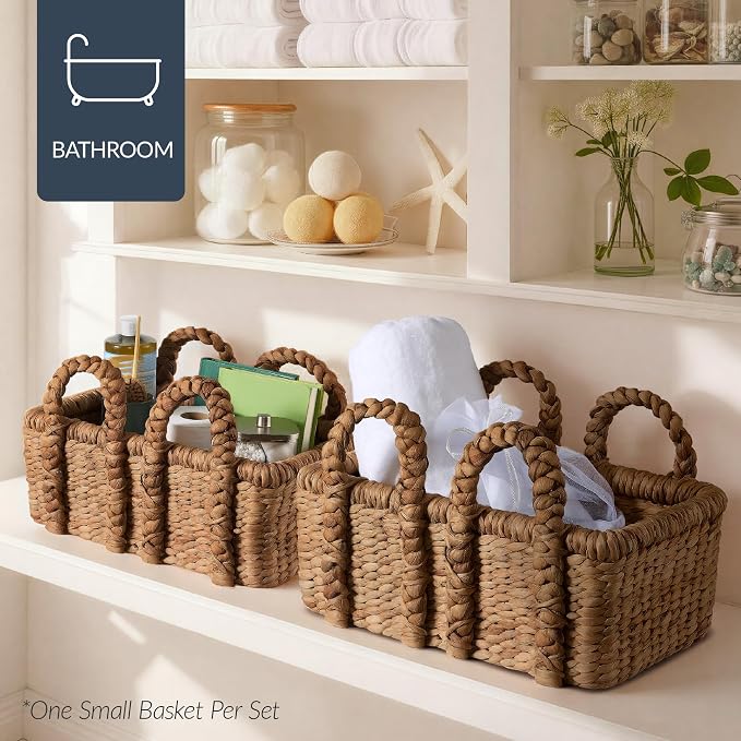 Best Choice Products 3Pc Shelf Baskets, Large and XL Chunky Woven Wicker Rattan - Image 8
