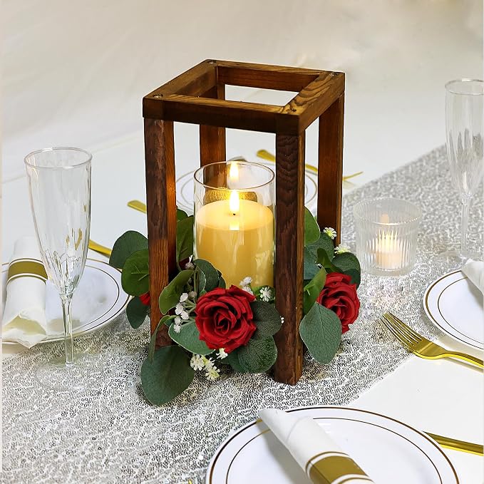 18 Pcs Wedding Wooden Lantern Centerpiece | Rustic Wooden Candle Lantern - Image 4
