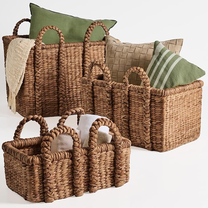 Best Choice Products 3Pc Shelf Baskets, Large and XL Chunky Woven Wicker Rattan by Unknown