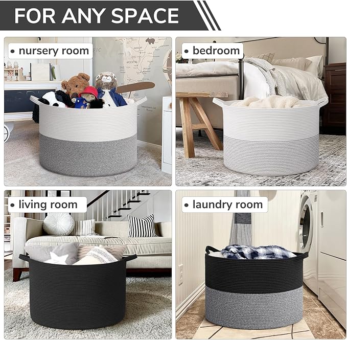 INDRESSME 115L Extra Large Woven Rope Blanket Basket Living Room, bedroom or - Image 4